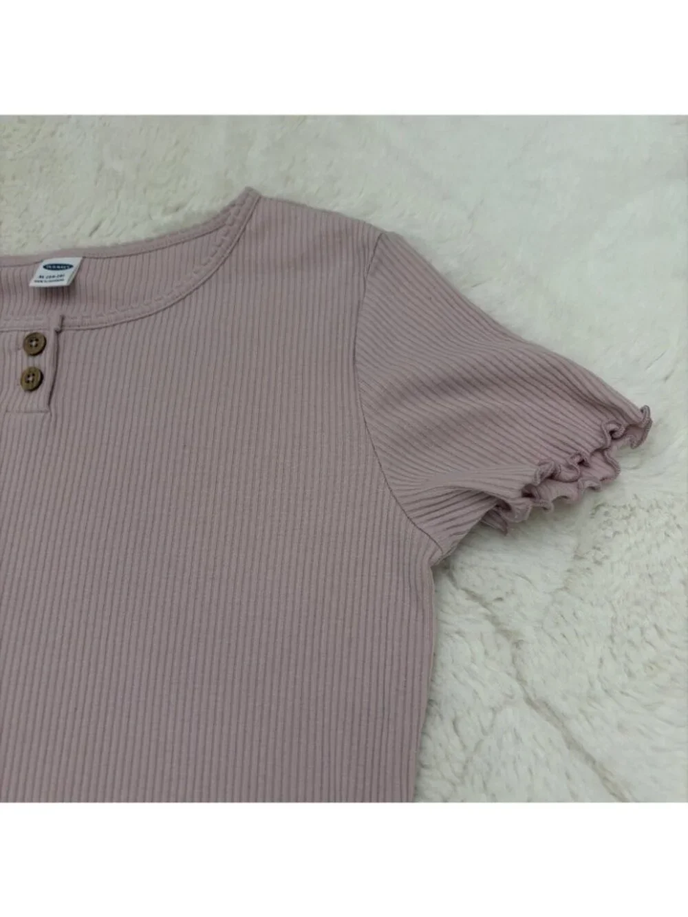 Old Navy Girls Lilac Ribbed Shirt XL 14 16 Ruffle 90s